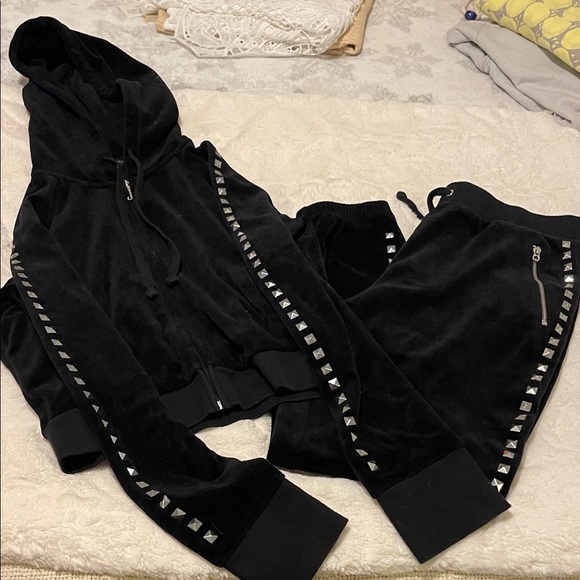 Juicy Couture Pants - Juicy Couture Black Velvet Studded Jogger Set